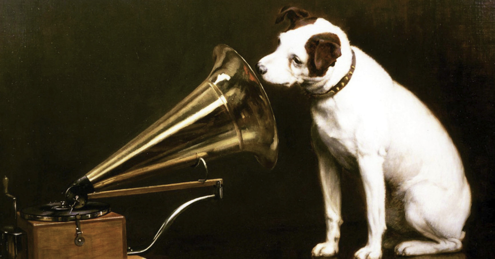 Nipper the dog looking into gramophone
